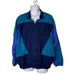 Coastal Images Windbreaker Jacket Mens Medium Blue Teal Colorblock PKT Vintage